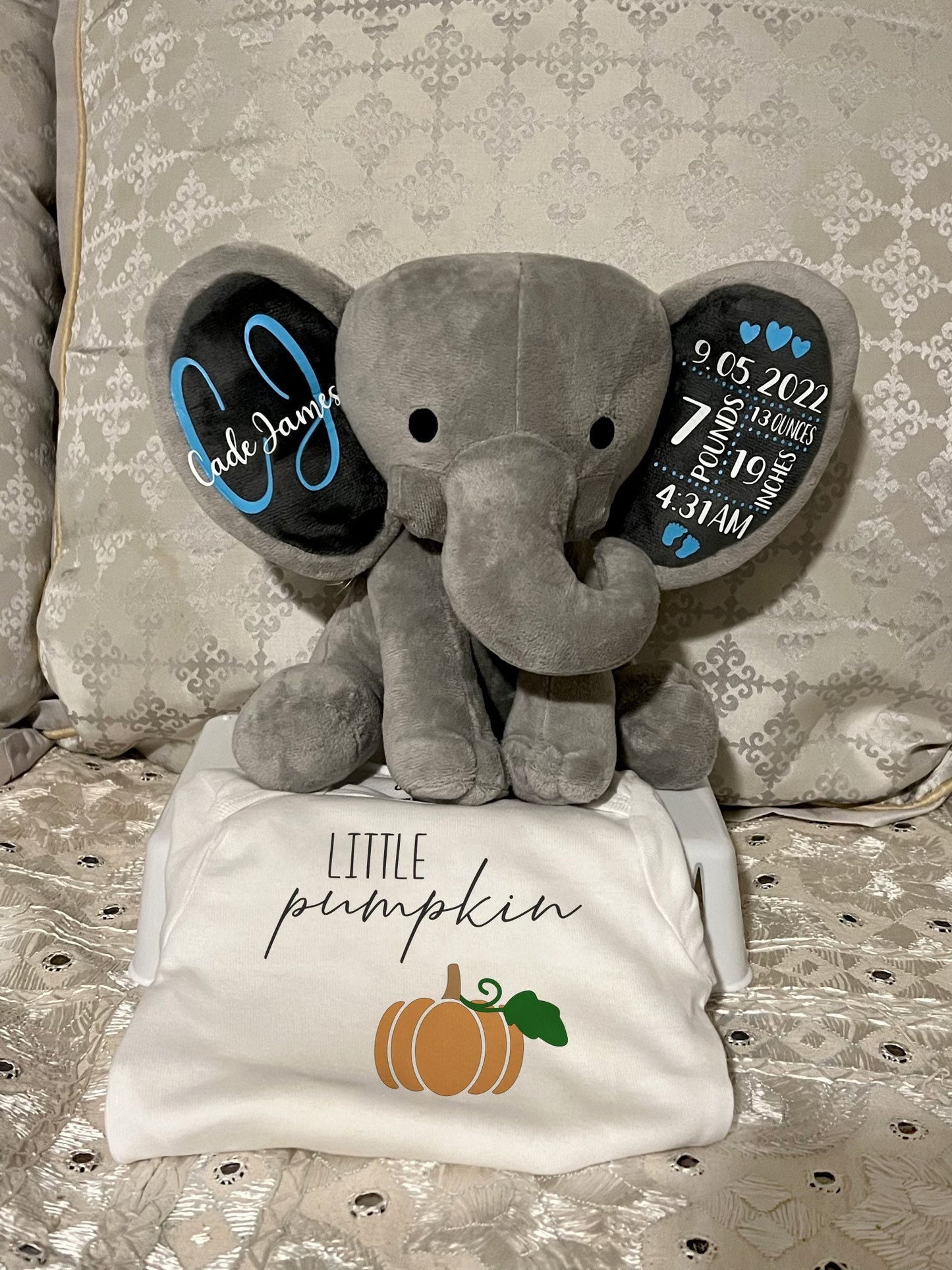 Personalized Baby Elephant with Name and Birth Stats