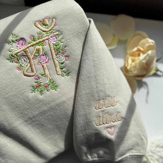 Custom Floral Embroidered Sweatshirt: Personalized Name Sleeve, South Asian Gift