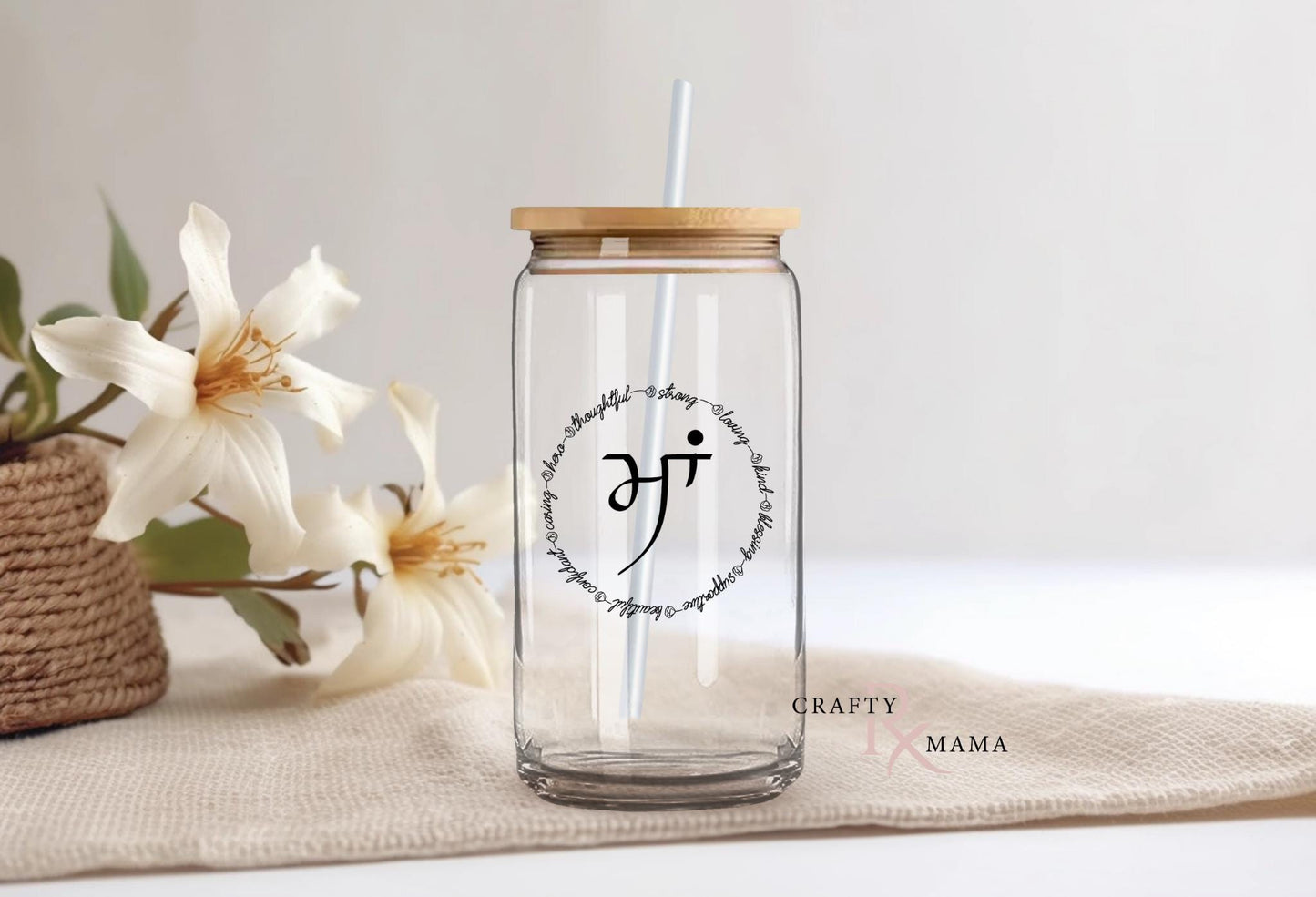 Mom with affirmation words glass can