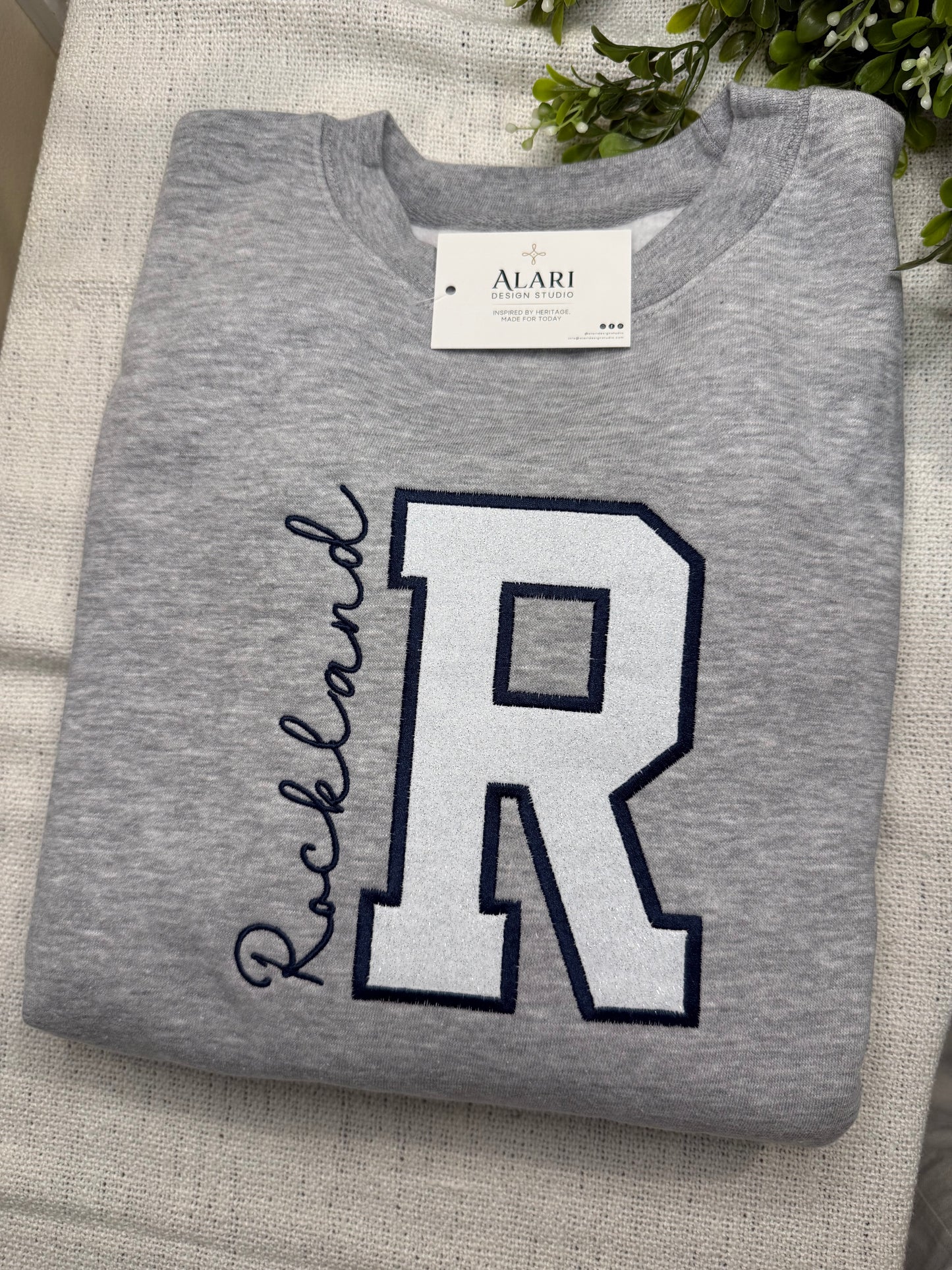 Embroidered Rockland Glitter Varsity Letter Sweatshirt