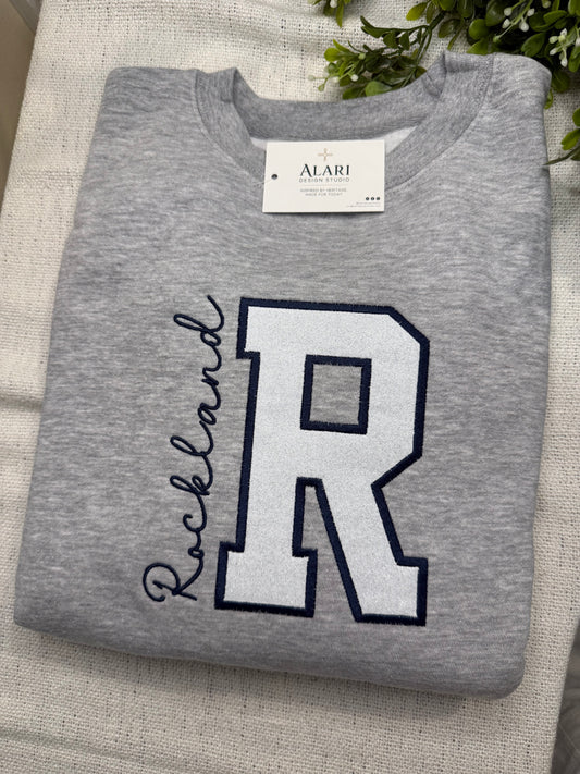 Embroidered Rockland Glitter Varsity Letter Sweatshirt
