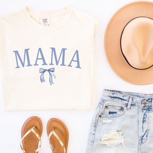 Personalized Mama with coquette bow Tee