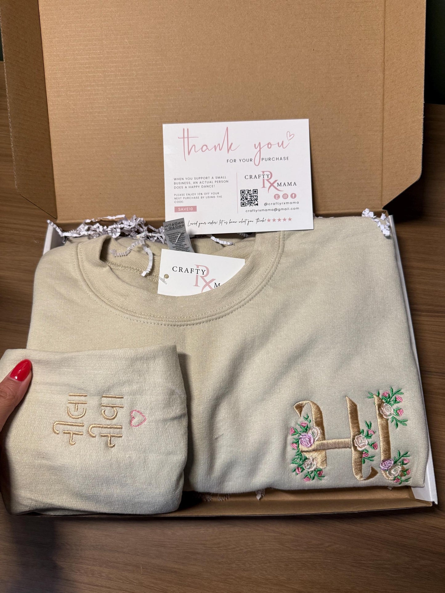 Custom Floral Embroidered Sweatshirt: Personalized Name Sleeve, South Asian Gift