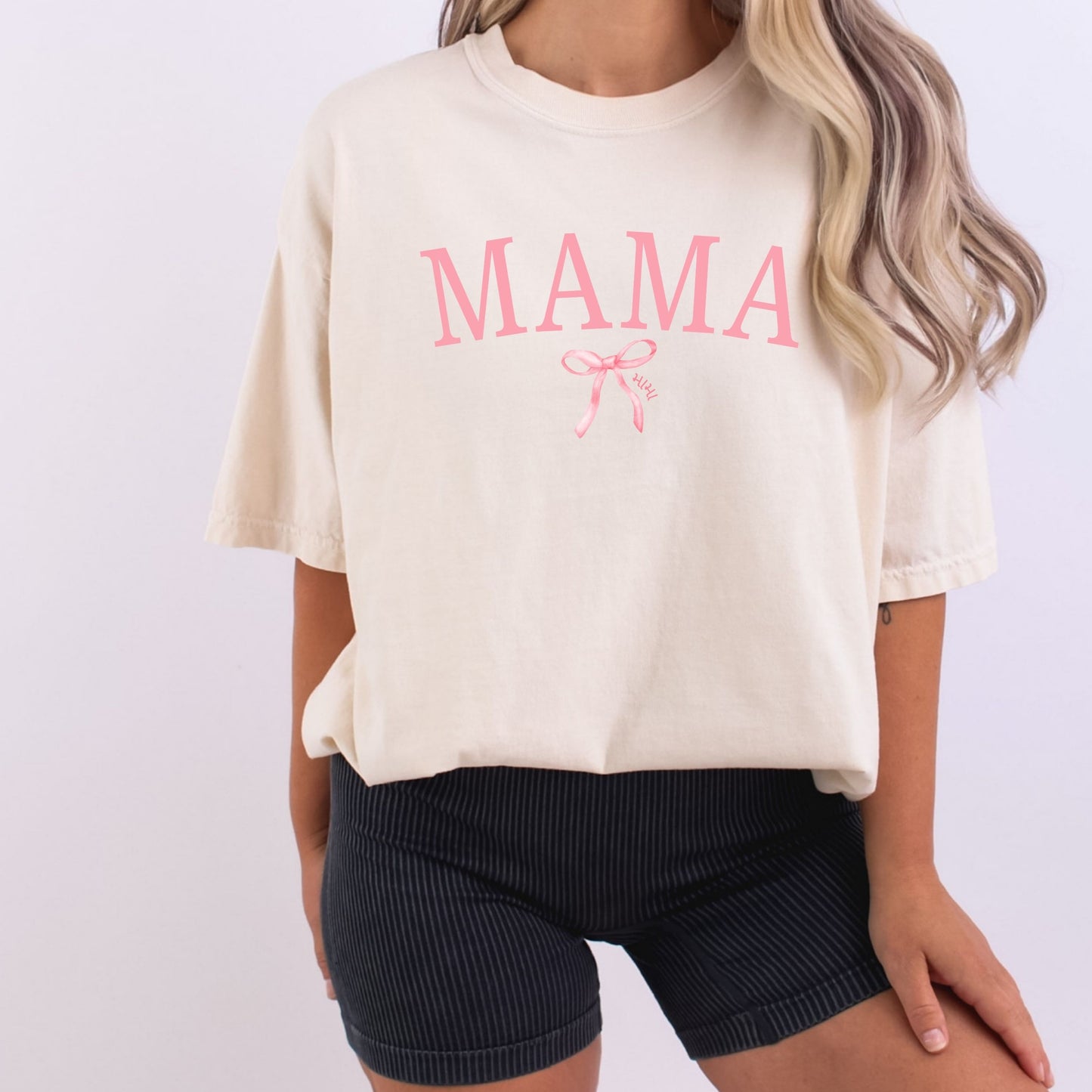Personalized Mama with coquette bow Tee