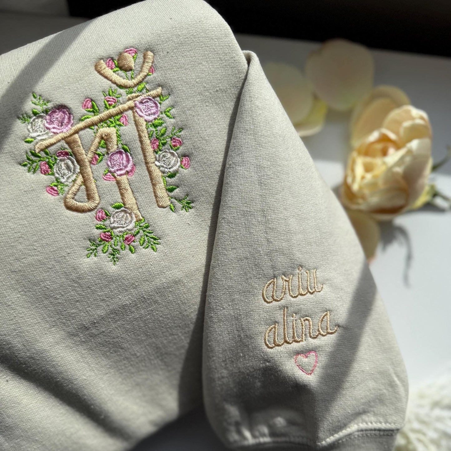 Custom Floral Embroidered MA Sweatshirt available in multiple languages