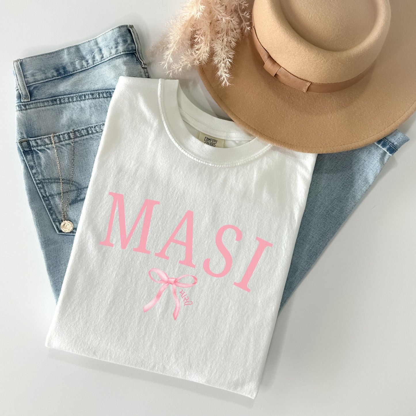 Personalized Mama with coquette bow Tee
