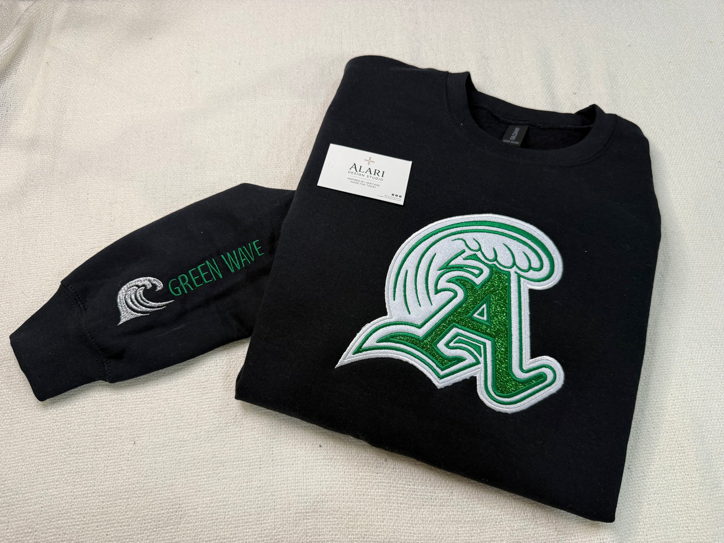 Embroidered Glitter Abington Green Waves Sweatshirt