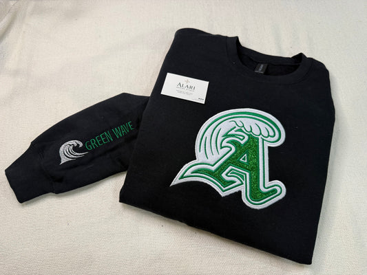 Embroidered Glitter Abington Green Waves Sweatshirt