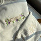 Custom embroidered floral Mama Sweatshirt names on sleeve | I wear my heart on my sleeve