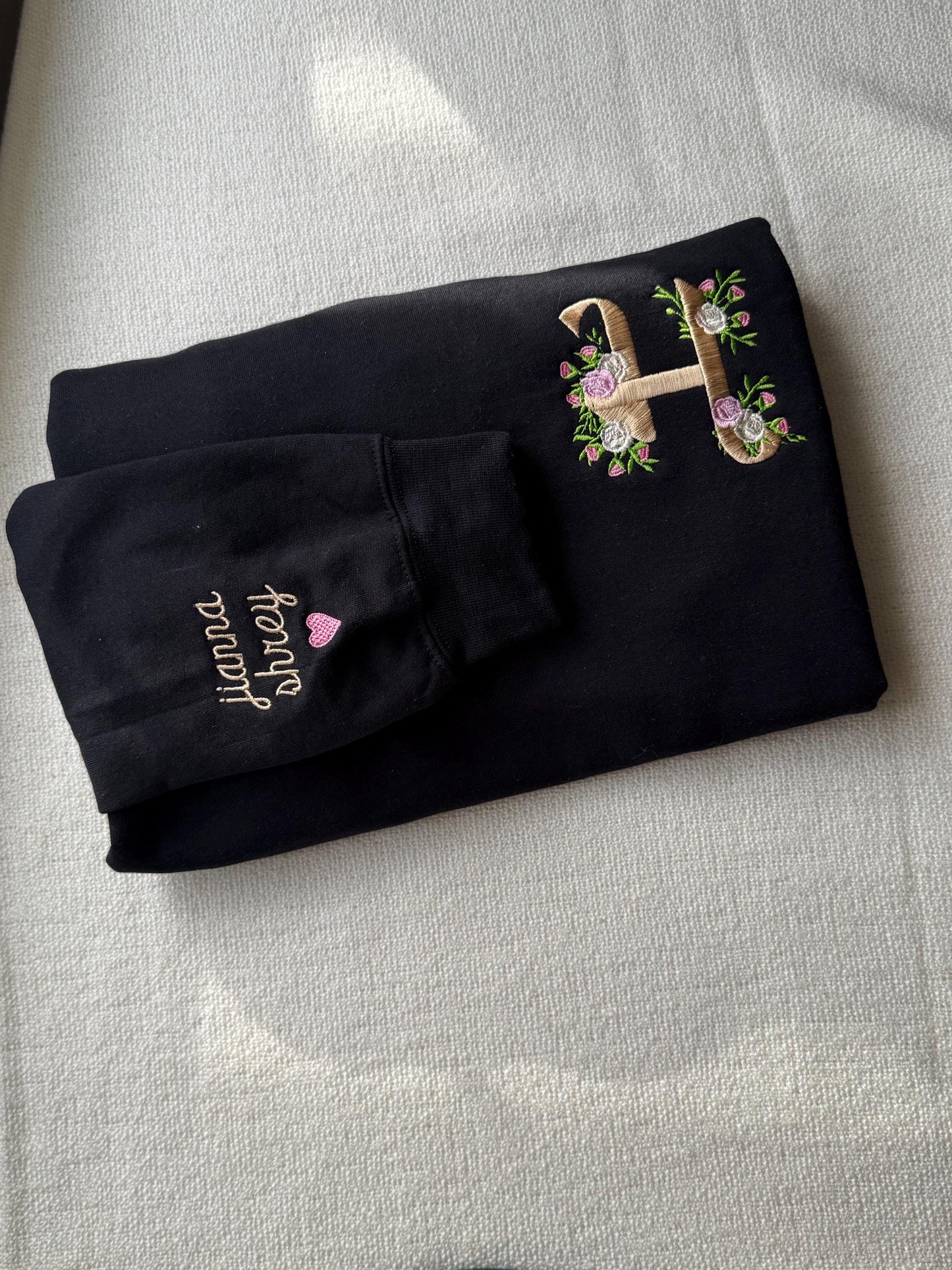 Custom Floral Embroidered MA Sweatshirt available in multiple languages