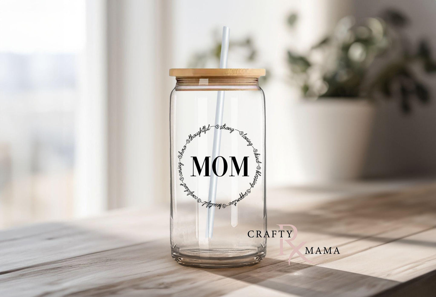 Mom with affirmation words glass can