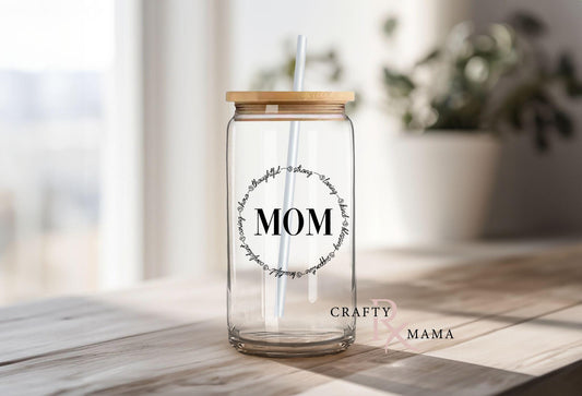Mom with affirmation words glass can